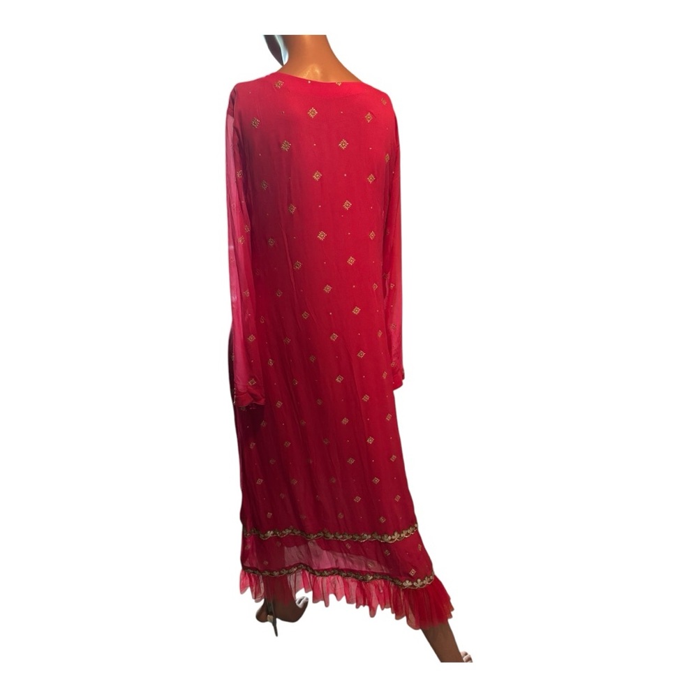 Izzumi Mehta Indian couture pink/gold Medium midi long sleeved dress - Picture 5 of 14